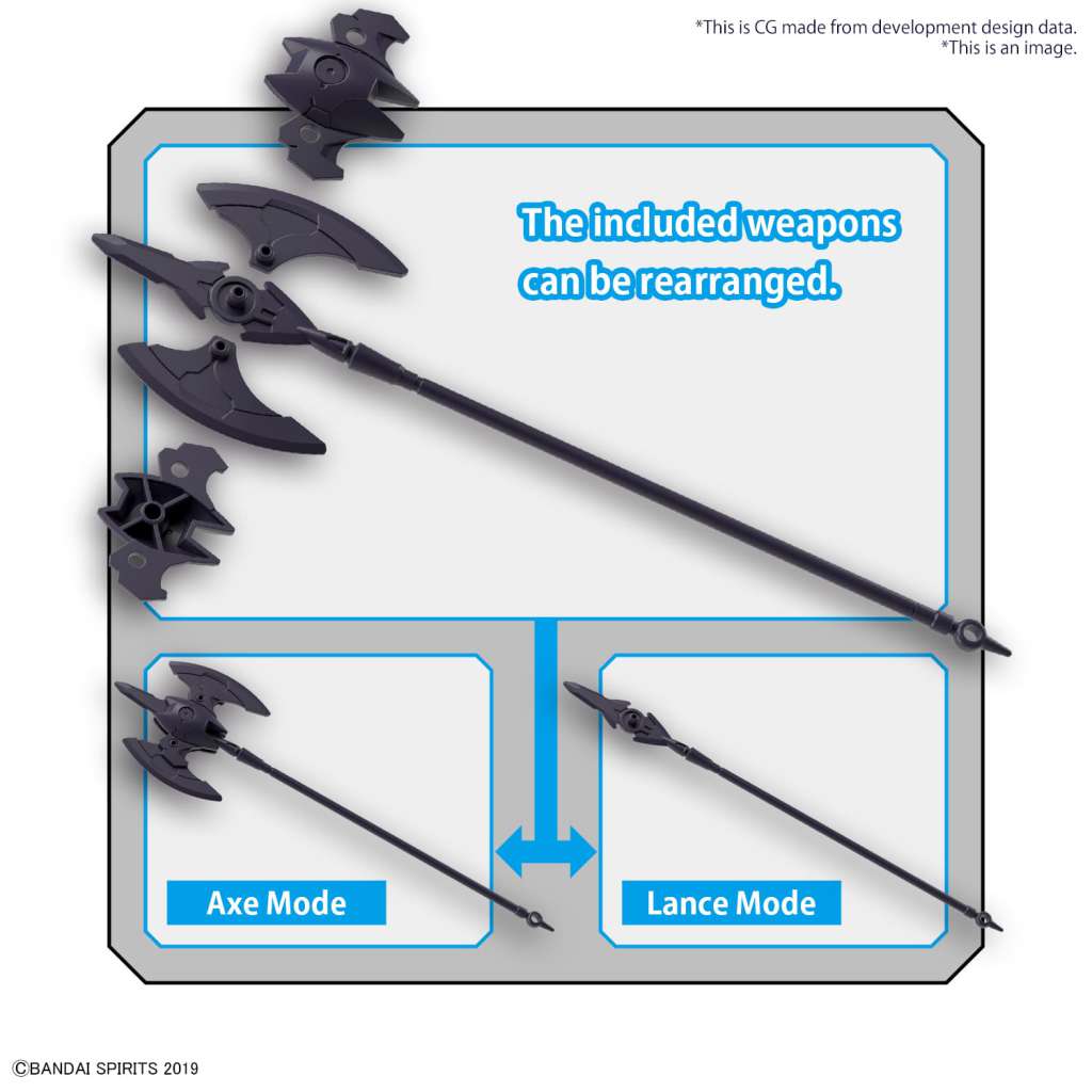 Model kit Bandai 30MM Spinatia Reaper Type scala 1/144 – Mecha femminile da 12cm con arma combinabile e supporto pipistrello.