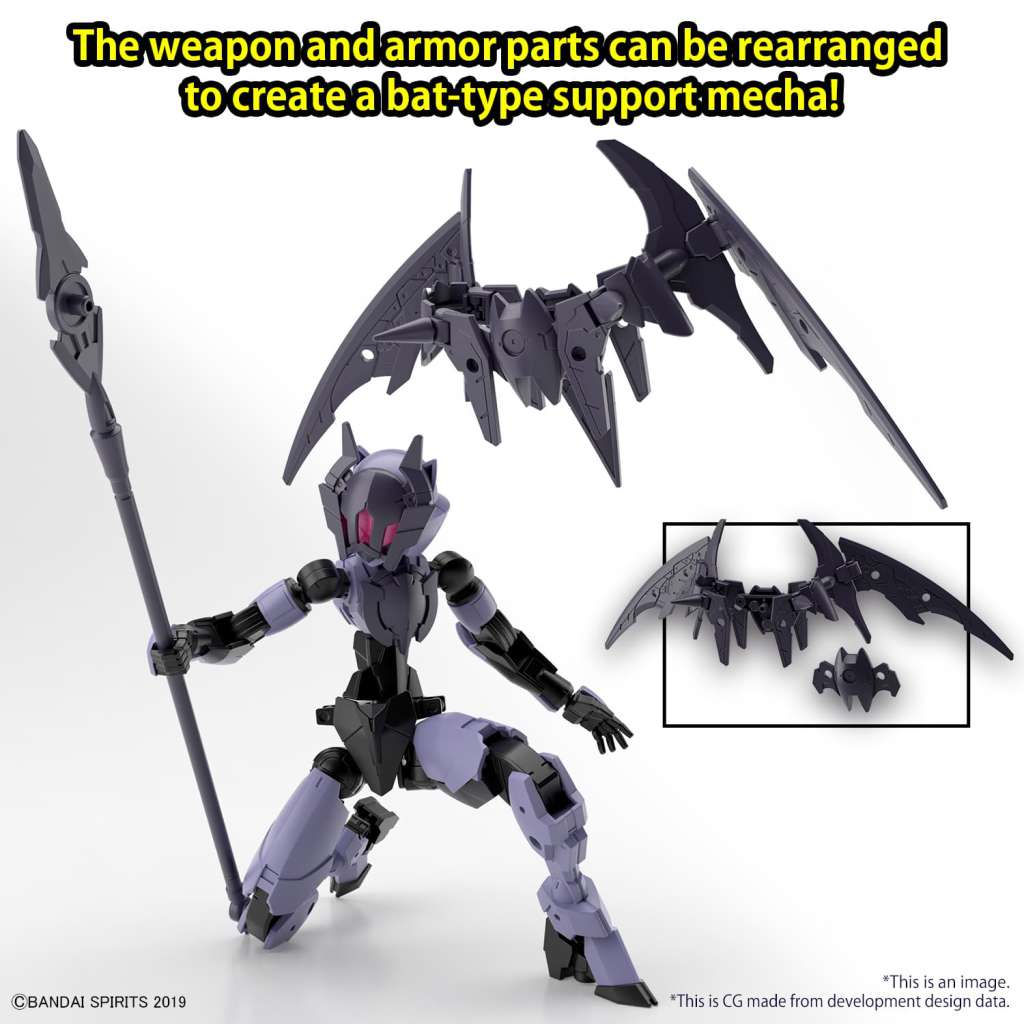 Model kit Bandai 30MM Spinatia Reaper Type scala 1/144 – Mecha femminile da 12cm con arma combinabile e supporto pipistrello.