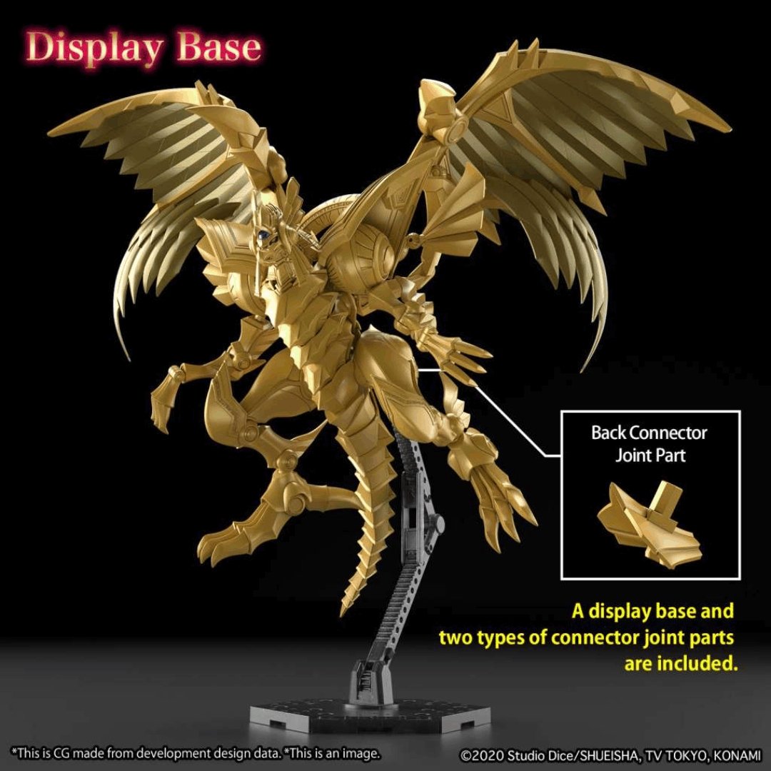 Model Kit Yu-Gi-Oh! The Winged Dragon of Ra Amplified Bandai, dettagliato, dorato, snodabile e facile da montare, perfetto per fan e collezionisti.