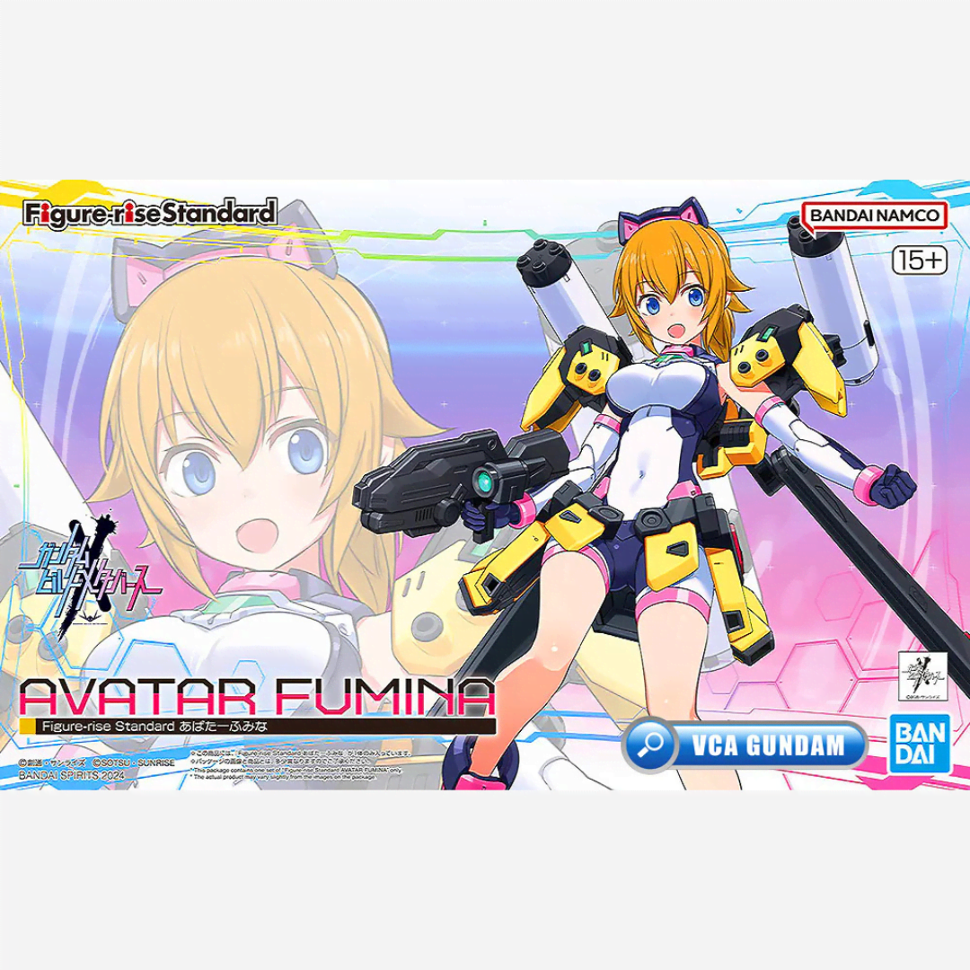 Box Model Kit Avatar Fumina Figure-rise Standard Bandai, anime girl con armatura mecha, da assemblare senza colla, ideale per fan Gundam Build Fighters.