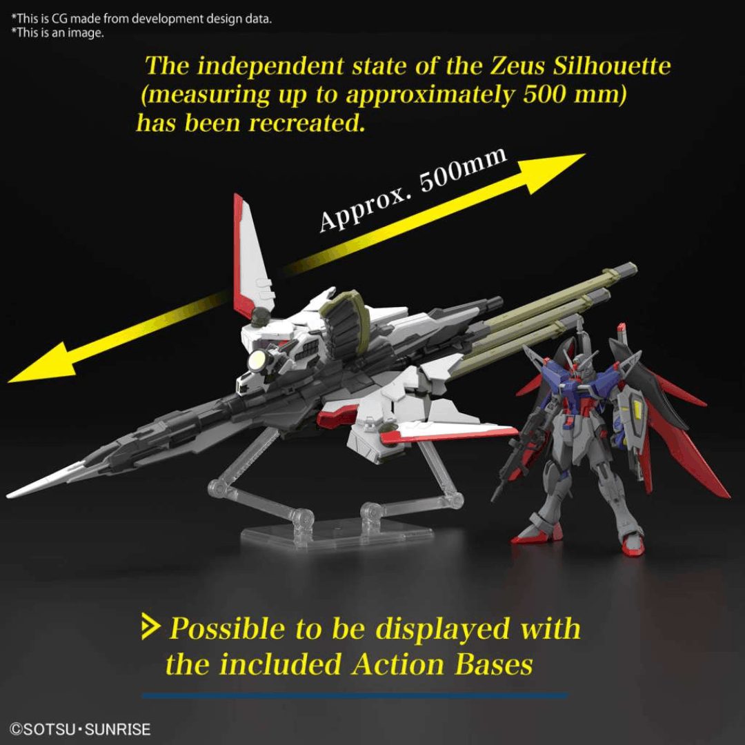 Box HG Bandai Destiny Gundam Spec II & Zeus Silhouette 1/144 da Gundam SEED Freedom, kit Gunpla senza colla con ali translucide e cannone Zeus.