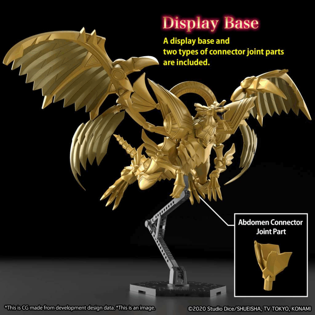 Model Kit Yu-Gi-Oh! The Winged Dragon of Ra Amplified Bandai, dettagliato, dorato, snodabile e facile da montare, perfetto per fan e collezionisti.