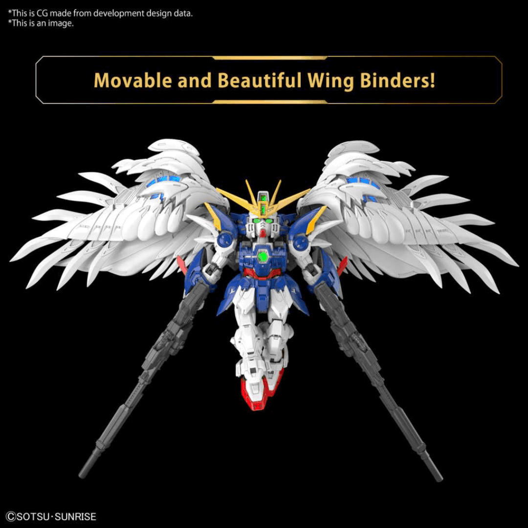 Box MGSD Wing Gundam Zero EW con Mobile Suit SD in posa dinamica, ali articolate e doppio fucile iconico, tratto da Gundam Wing: Endless Waltz.
