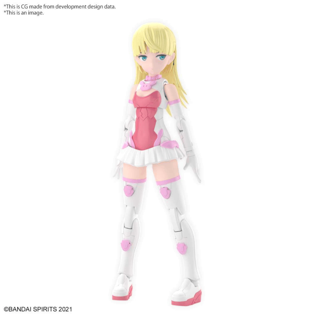 Box model kit Bandai 30MS Lirinel Color A con armatura rosa, look coniglio, corpo snodabile e volti intercambiabili in stile Bishoujo