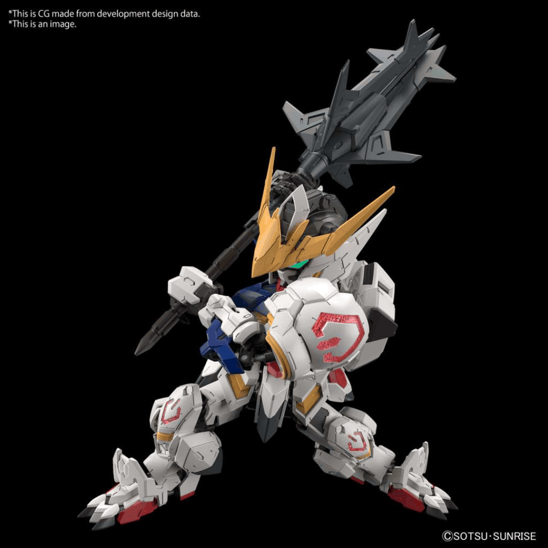 Box MGSD Gundam Barbatos con Mobile Suit SD dettagliato e armato, ispirato a Iron-Blooded Orphans. Gunpla compatto con qualità da Master Grade.