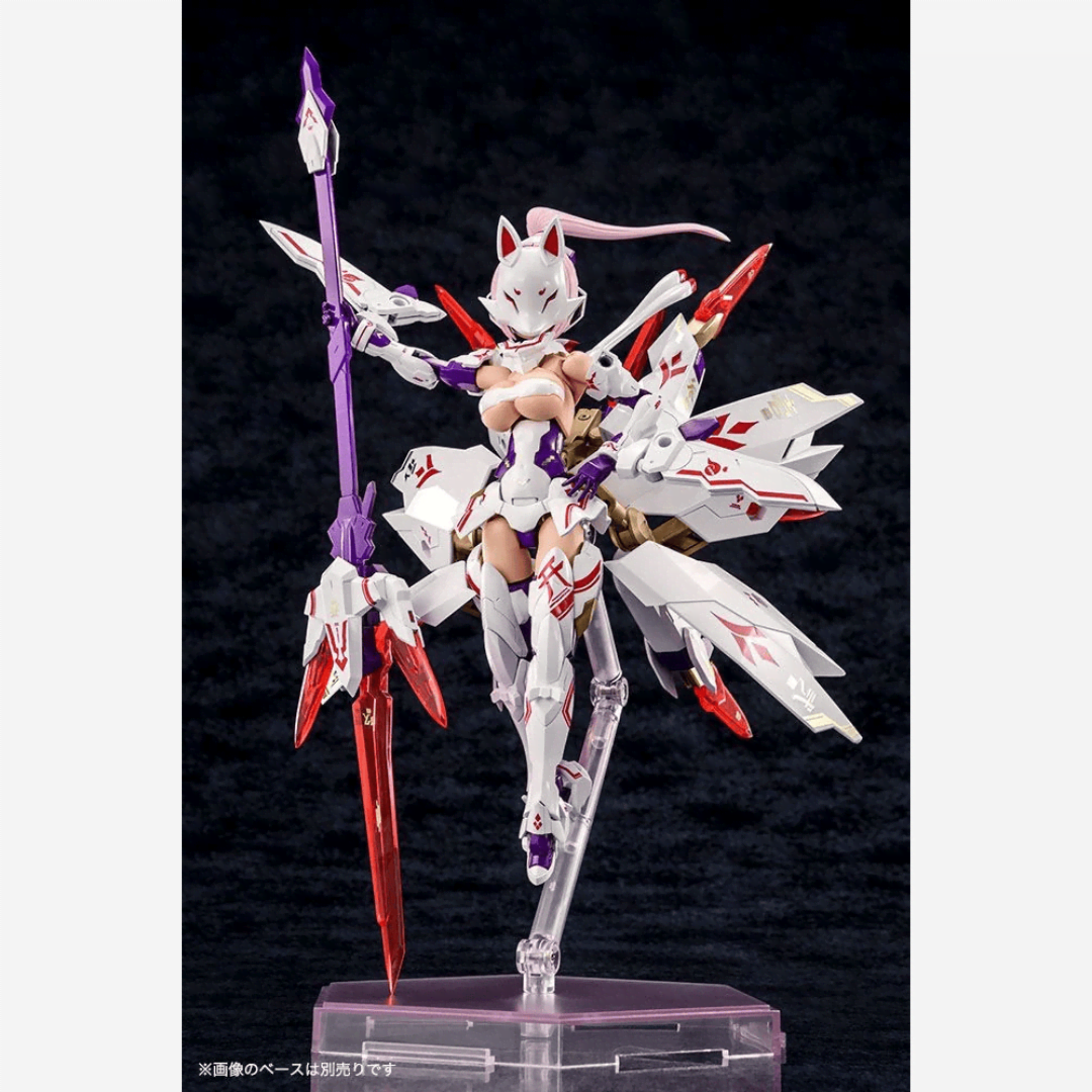 Box model kit Megami Device ASRA Nine-Tails Kotobukiya con armatura bianca futuristica e look Bishoujo mecha da combattimento