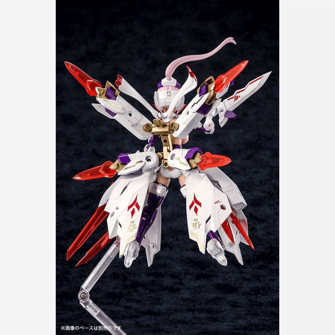 Box model kit Megami Device ASRA Nine-Tails Kotobukiya con armatura bianca futuristica e look Bishoujo mecha da combattimento