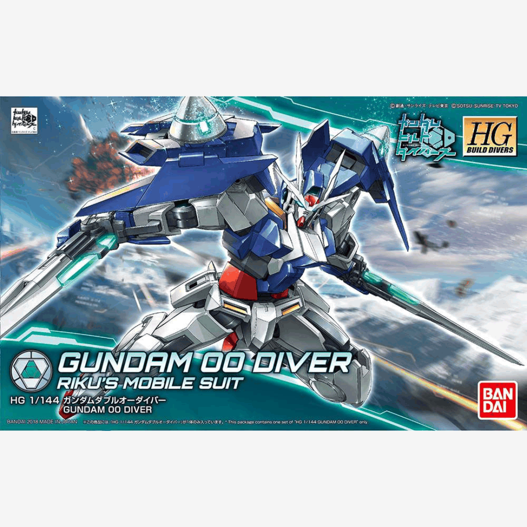 Box model kit Bandai HG 1/144 Gundam 00 Diver Riku Build Divers con GN Sword IV e design cibernetico in posa da combattimento