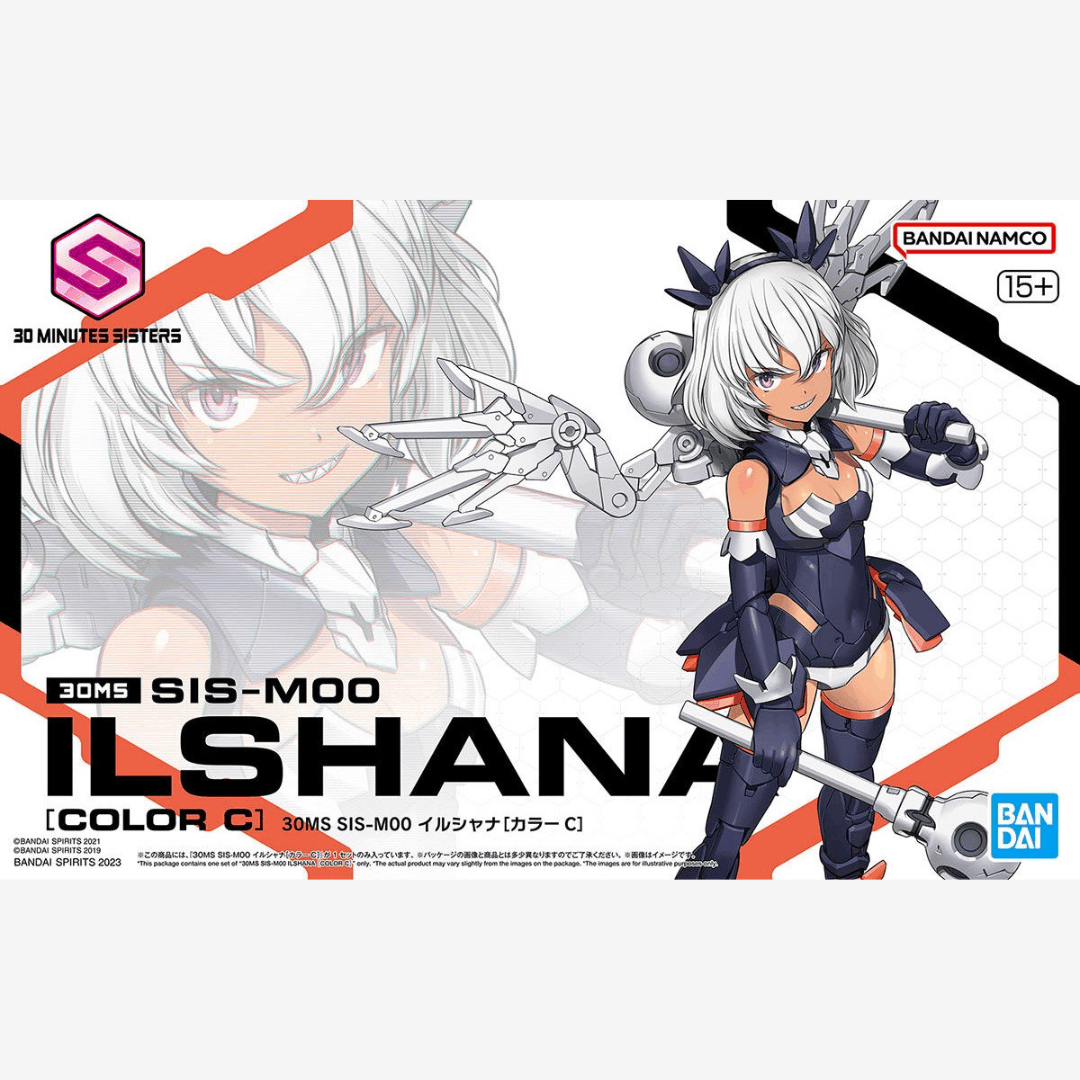 Box model kit Bandai 30MS ILSHANA Color C con armatura dark, mazze da battaglia, volti intercambiabili e zaino mecha articolato