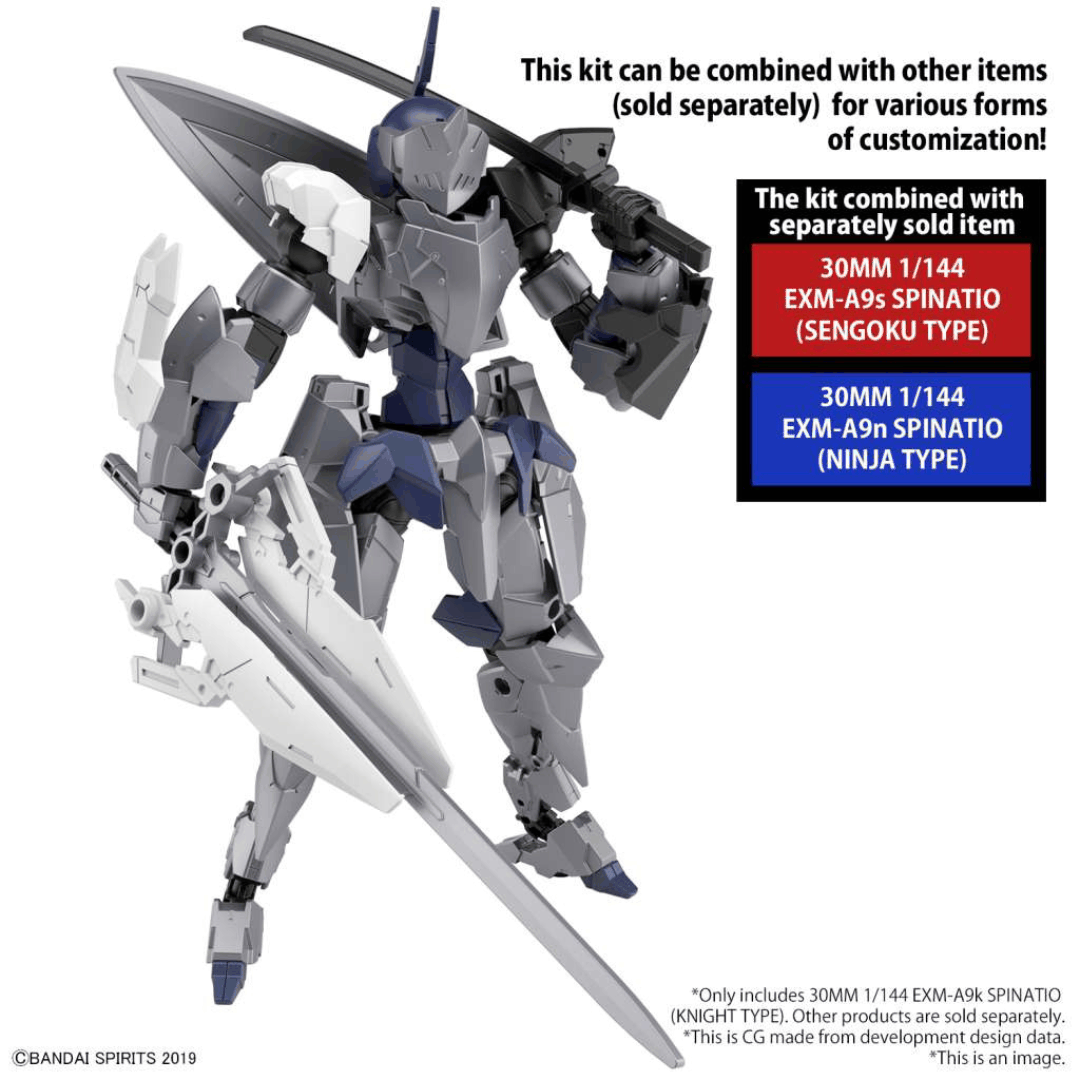 Bandai 30MM Spinatio Knight Type 1/144 – Mecha cavaliere con lancia, scudo e armatura modulare per pose dinamiche e personalizzazione.