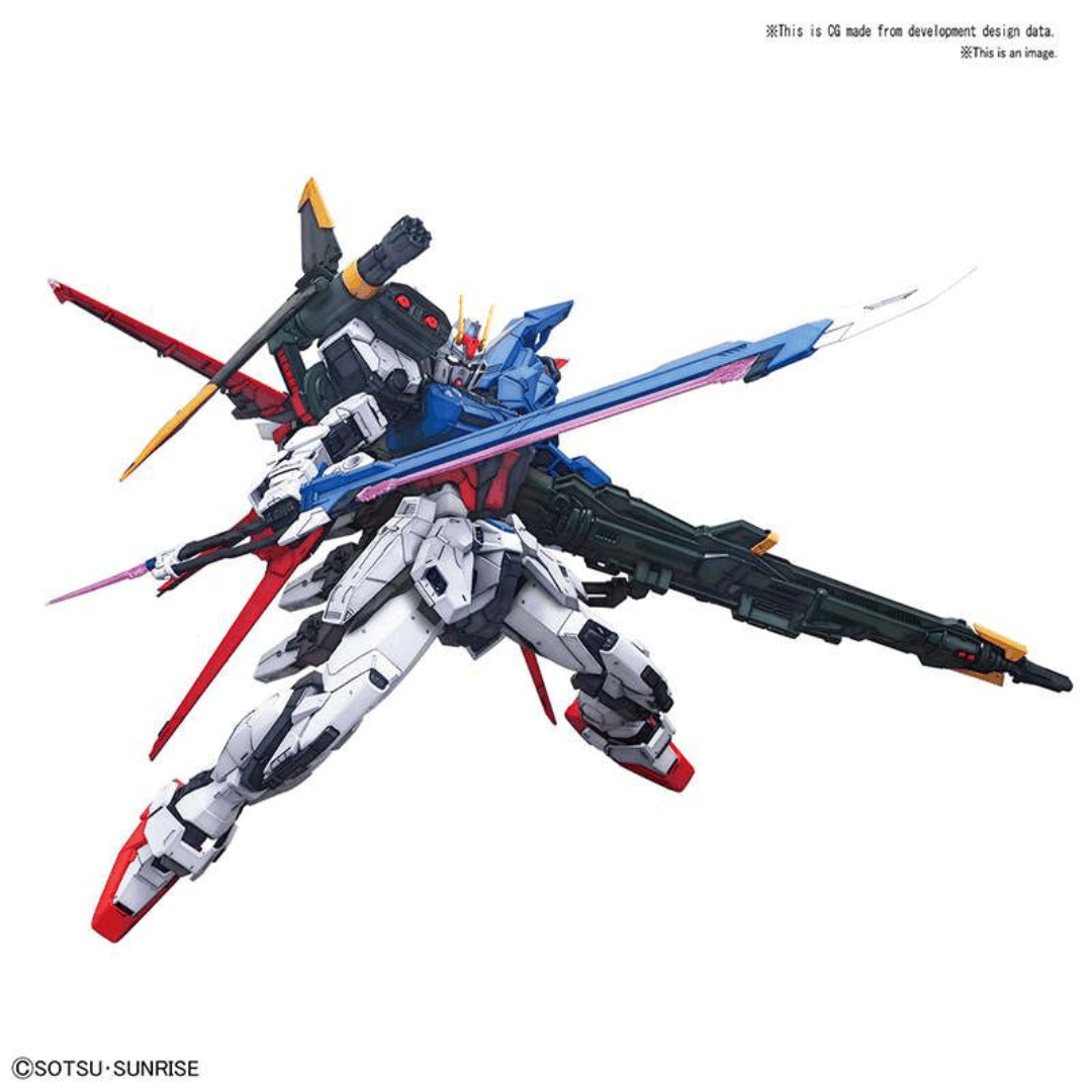 Box PG 1/60 Perfect Strike Gundam con Mobile Suit completo di Aile, Sword e Launcher Pack, tratto da Gundam SEED. Gunpla perfetto per collezionisti PG.