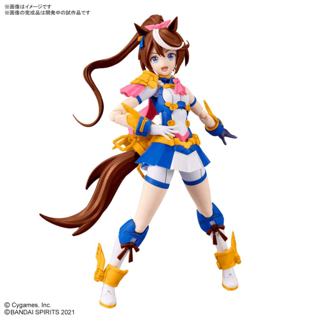 Box model kit 30MS Tokai Teio Bandai Umamusume con outfit da corsa, volti intercambiabili, orecchie equine e base espositiva
