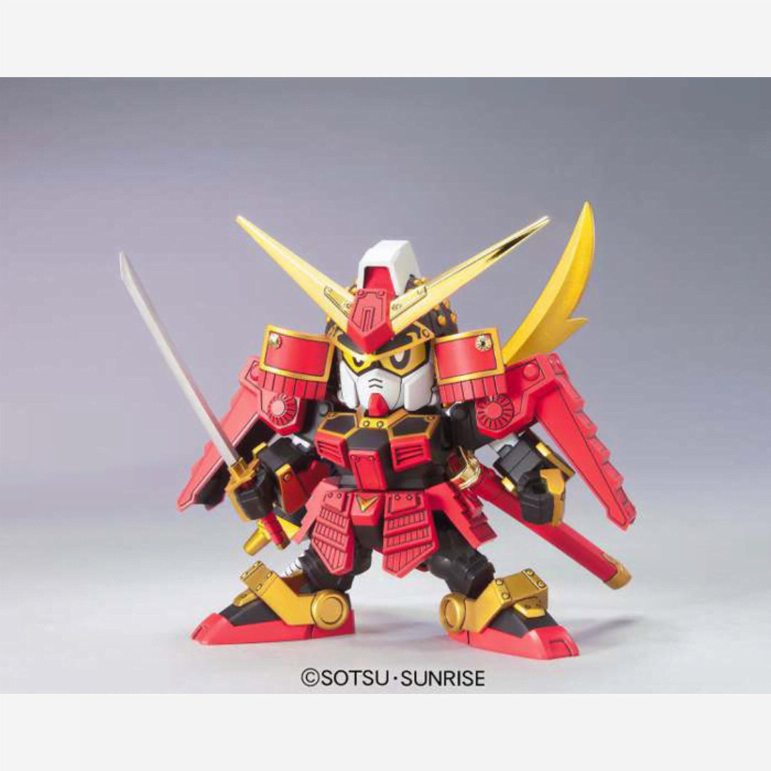 Box model kit Bandai BB #373 Musha Gundam Legend con armatura samurai rossa, doppia katana e posa dinamica in stile SD Gundam