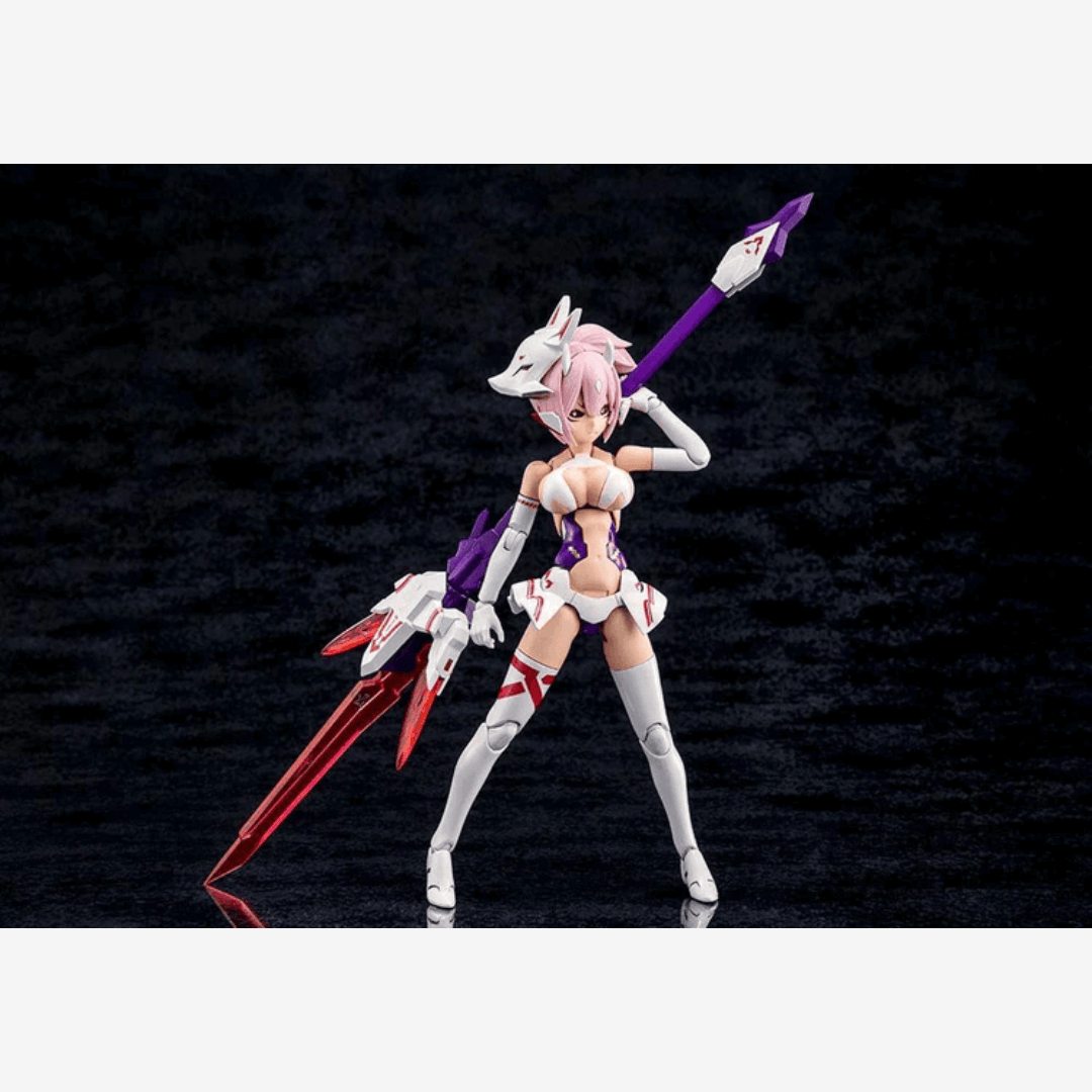 Box model kit Megami Device ASRA Nine-Tails Kotobukiya con armatura bianca futuristica e look Bishoujo mecha da combattimento