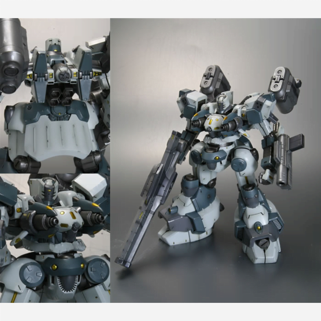 Model kit Armored Core Mirage C04-Atlas Fox Eye con artiglieria pesante, dettagli mecha e pose dinamiche in stile sci-fi militare