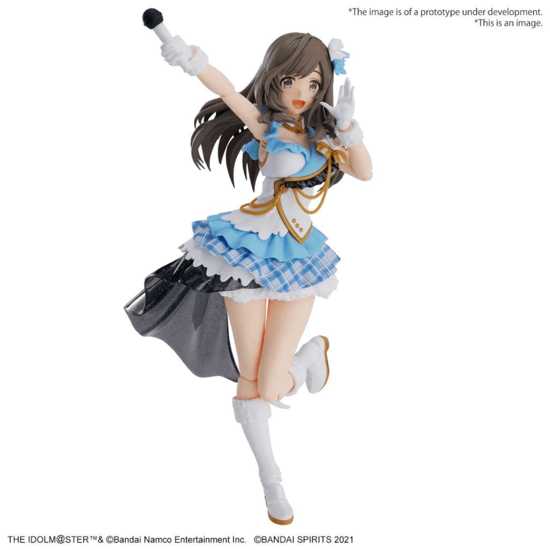 Box art figure Bandai 30MS Kogane Tsukioka Idolmaster Shiny Colors in abito da idol su palco con sfondo luci da concerto