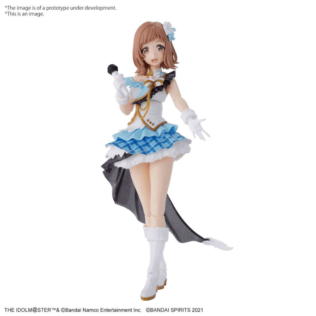 Box model kit Bandai 30MS Mano Sakuragi Idolmaster Shiny Colors con abito idol, cielo azzurro e arcobaleno sullo sfondo