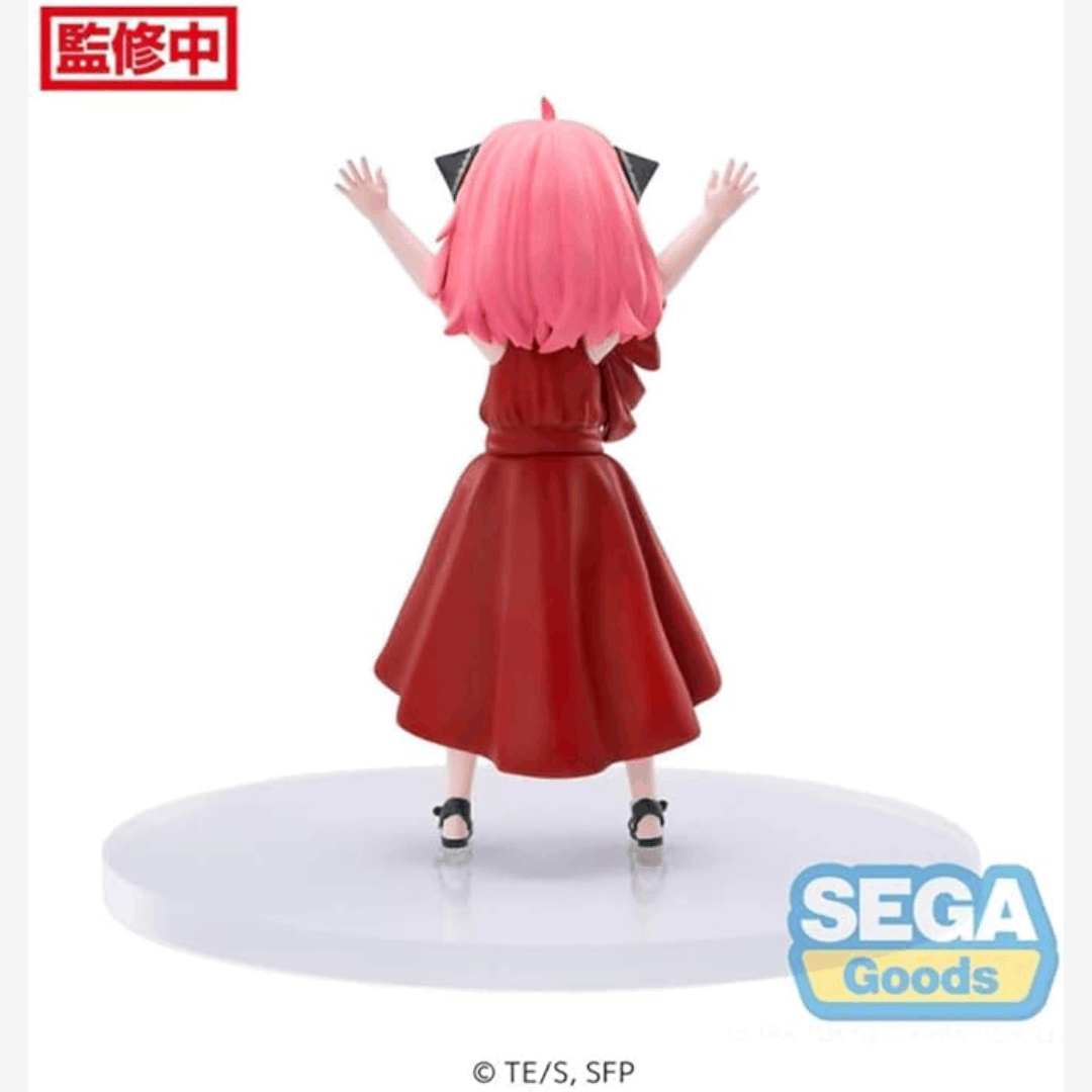 Figure Anya Forger Party 11cm SEGA da Spy x Family con abito rosso elegante, posa dinamica e dettagli kawaii perfetti da collezione.
