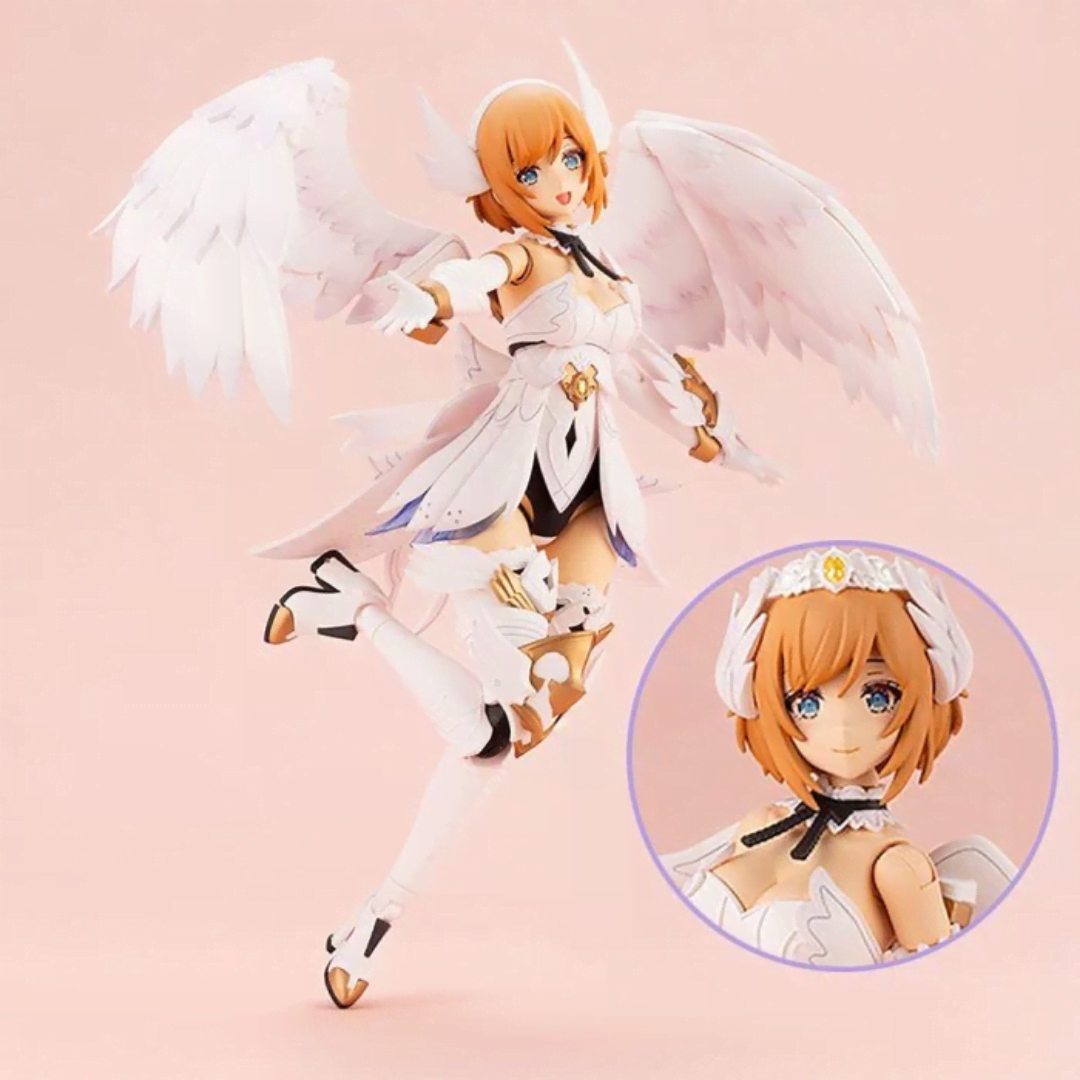 Box model kit Kotobukiya Lumitea Arcanadea con ali bianche, outfit fantasy angelico e artwork originale illustrato da necömi