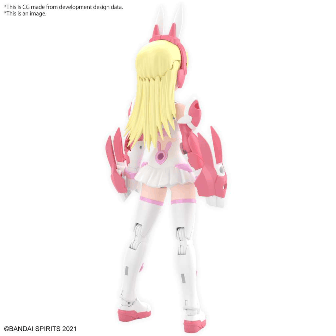 Box model kit Bandai 30MS Lirinel Color A con armatura rosa, look coniglio, corpo snodabile e volti intercambiabili in stile Bishoujo