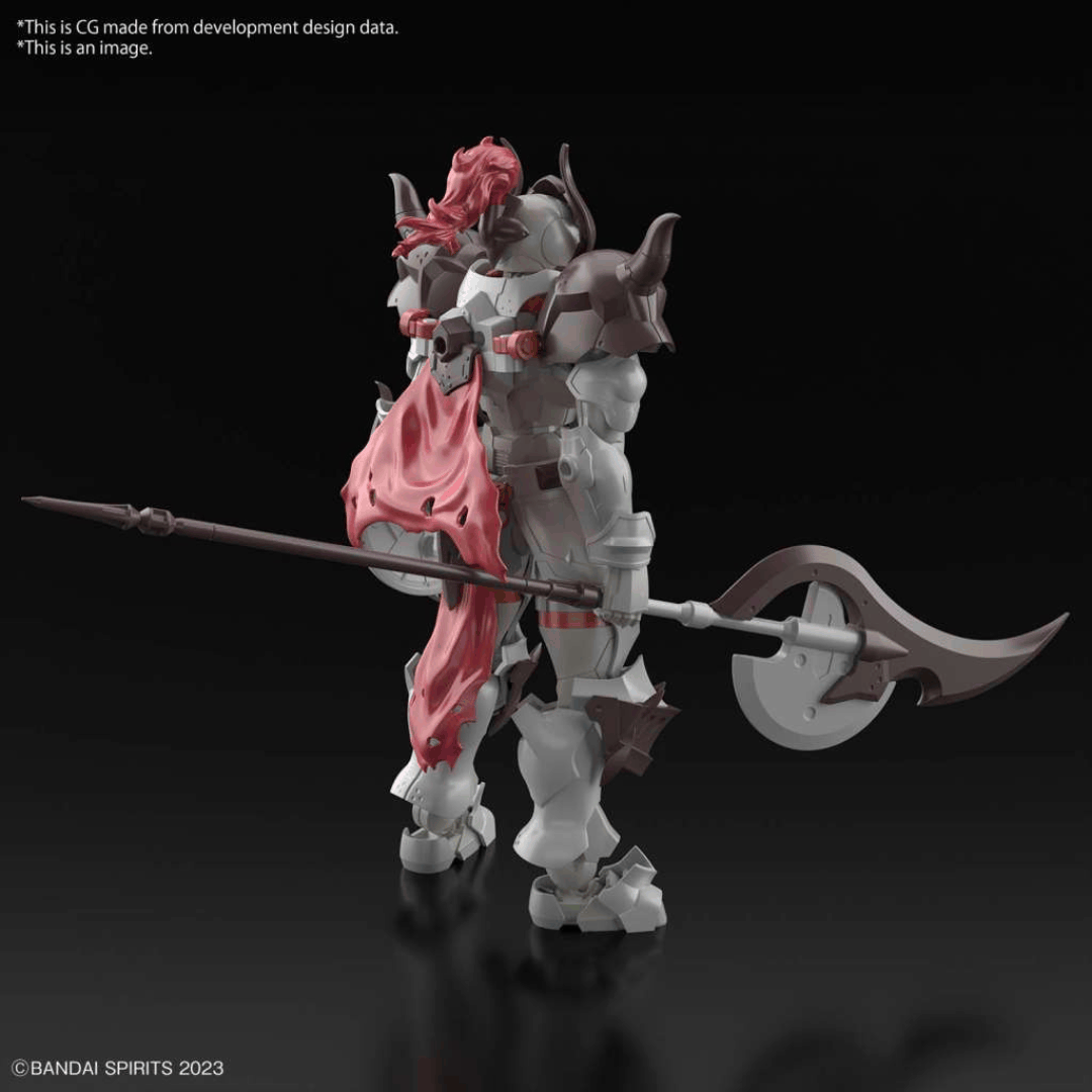 Box 30MF Liber Warrior Bandai con guerriero fantasy corazzato, armato di lancia e scudo, model kit articolato della serie 30 Minutes Fantasy.