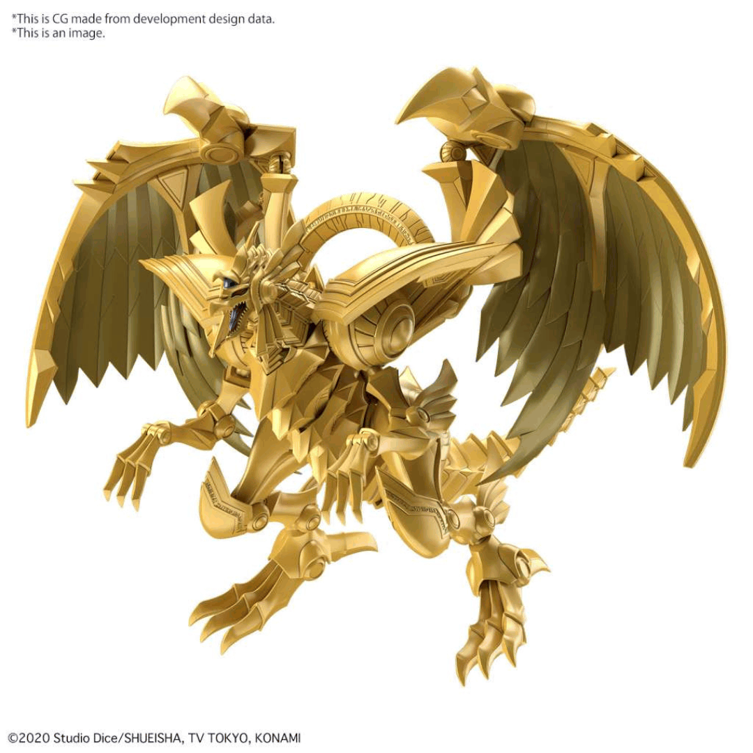 Model Kit Yu-Gi-Oh! The Winged Dragon of Ra Amplified Bandai, dettagliato, dorato, snodabile e facile da montare, perfetto per fan e collezionisti.