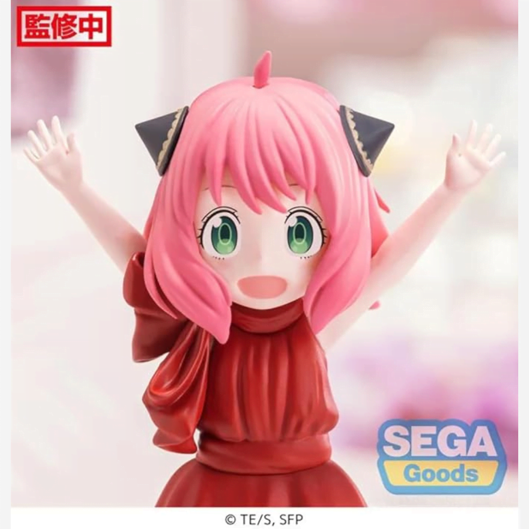Figure Anya Forger Party 11cm SEGA da Spy x Family con abito rosso elegante, posa dinamica e dettagli kawaii perfetti da collezione.