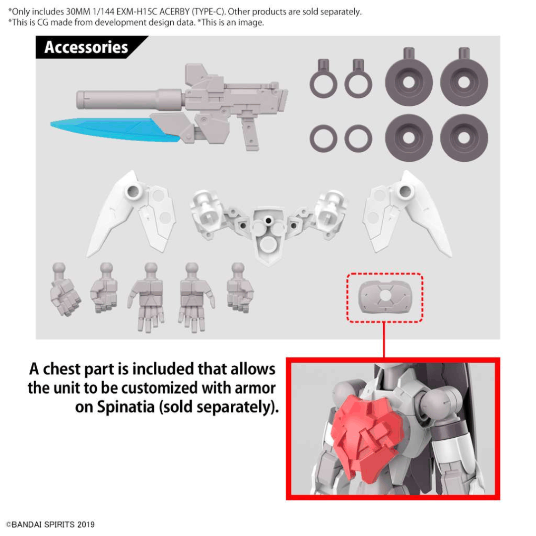 Model kit Bandai 30MM Acerby Type-C scala 1/144 – Mecha Maxion Army con armature modulari e mitragliatrice Blade personalizzabile.