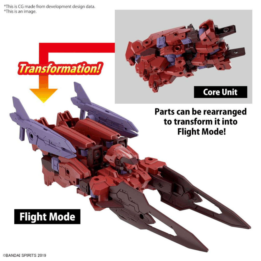Bandai 30MM Espossito Y 1/144 rosso, mecha trasformabile con forma di volo, compatibile e personalizzabile con altri model kit della linea 30MM.