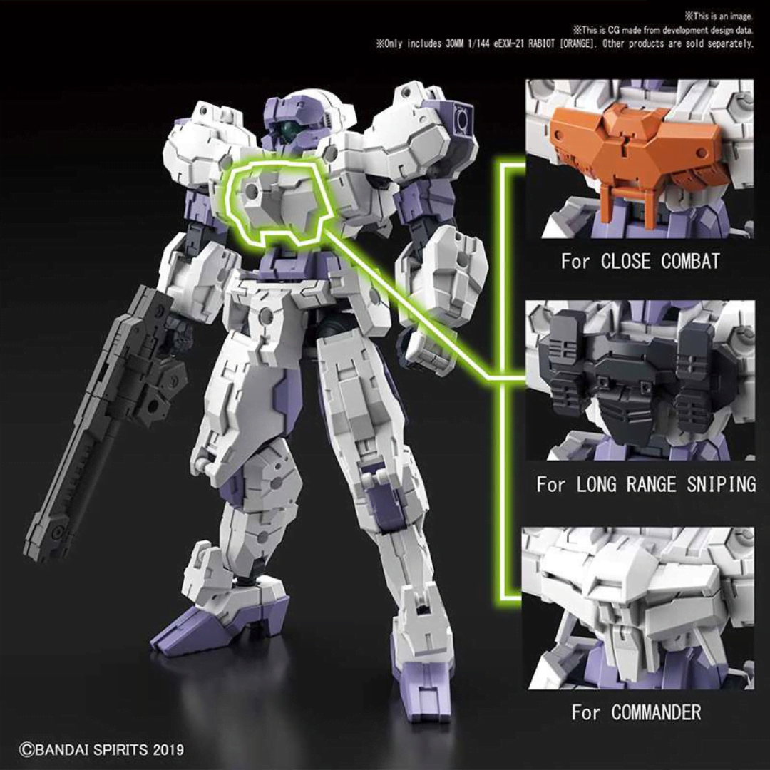 Model Kit Bandai 30MM eEXM-21 Rabiot White 1/144 con fucile, scudo, mani intercambiabili e struttura modulare compatibile con kit 30 Minutes Missions.