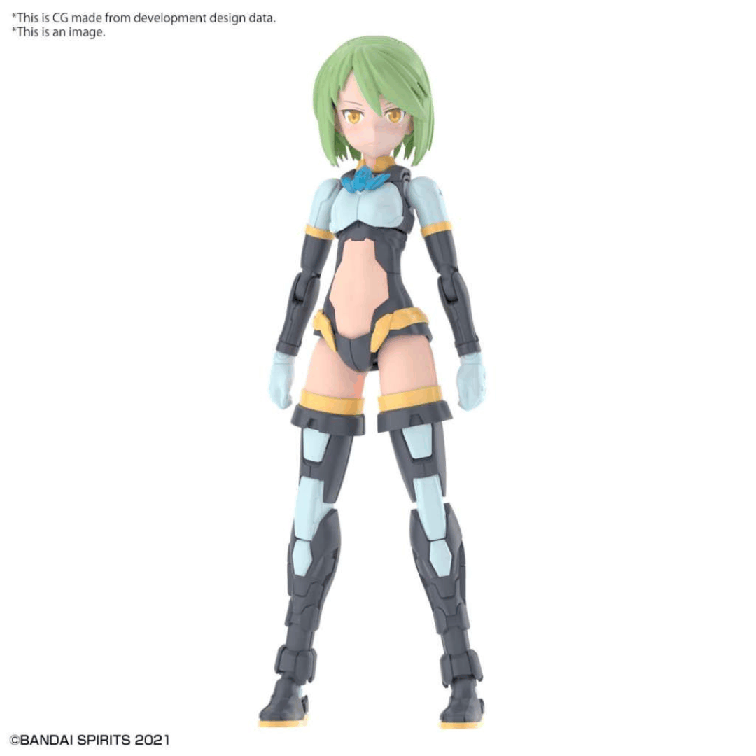 Box model kit Bandai 30MS Far-Farina Conductor Form con armatura azzurra, viso tampografato e design Bishoujo snodabile