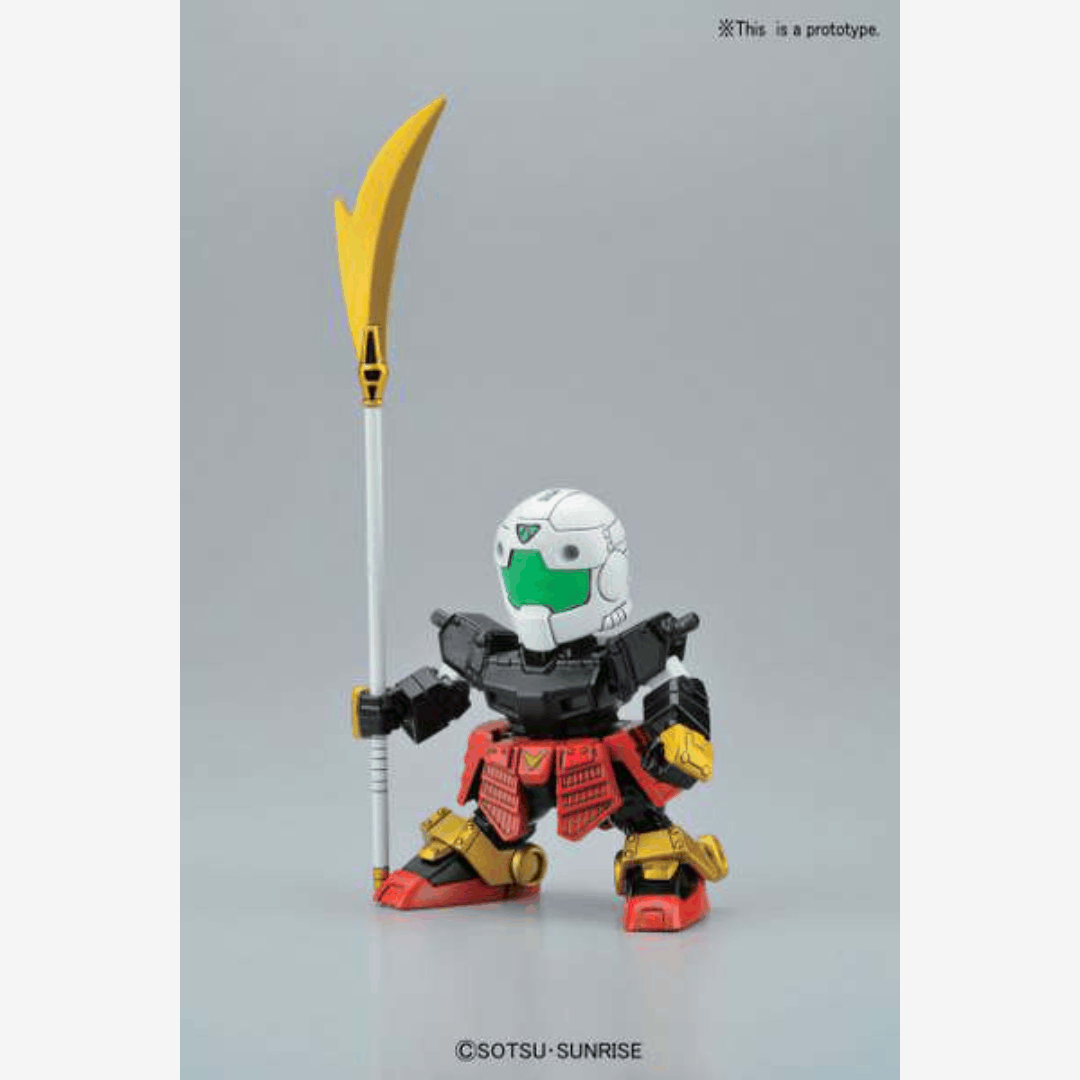 Box model kit Bandai BB #373 Musha Gundam Legend con armatura samurai rossa, doppia katana e posa dinamica in stile SD Gundam