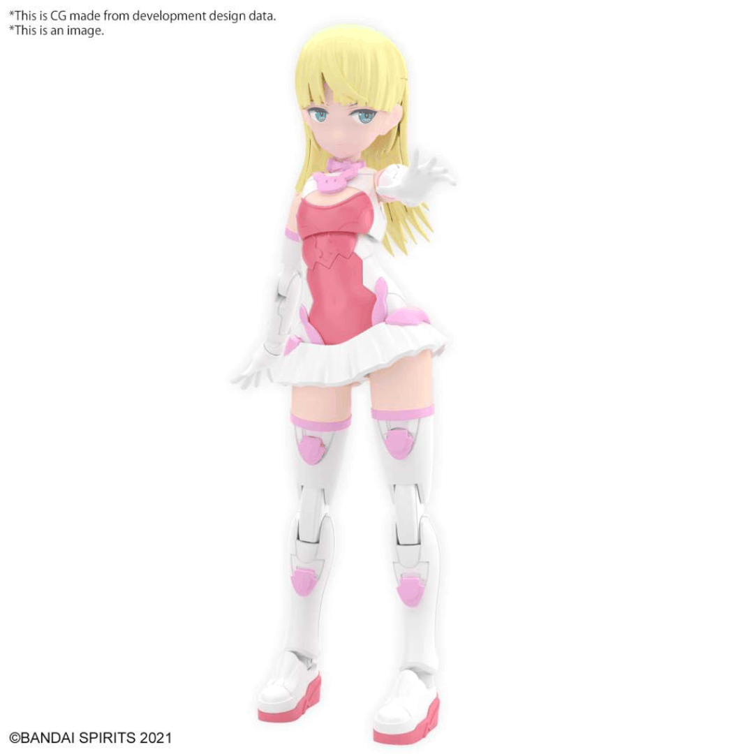 Box model kit Bandai 30MS Lirinel Color A con armatura rosa, look coniglio, corpo snodabile e volti intercambiabili in stile Bishoujo