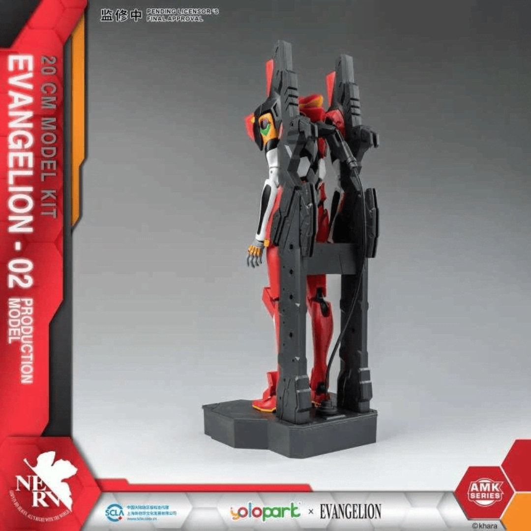 Box Evangelion Production Model-02 AMK Series Yolopark, model kit 20 cm snodabile, senza colla, accessori inclusi, ideale per fan Evangelion.