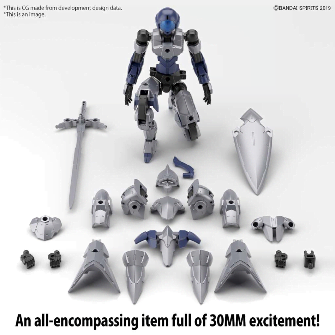 Bandai 30MM Spinatio Knight Type 1/144 – Mecha cavaliere con lancia, scudo e armatura modulare per pose dinamiche e personalizzazione.