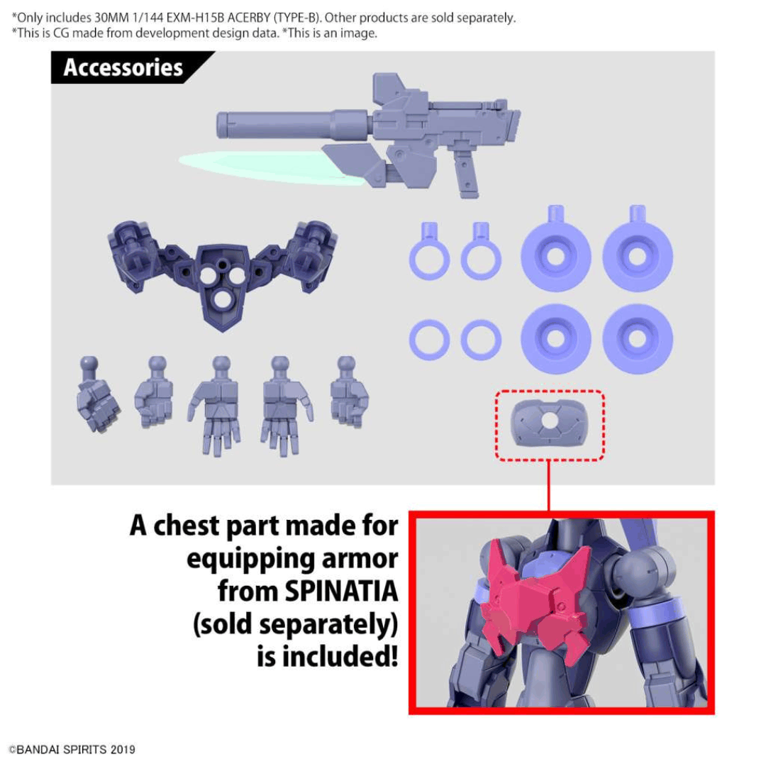 Model kit Bandai 30MM EXM-H15B Acerby Type-B scala 1/144 – Mecha personalizzabile con armatura e armi modulari della Maxion Army.