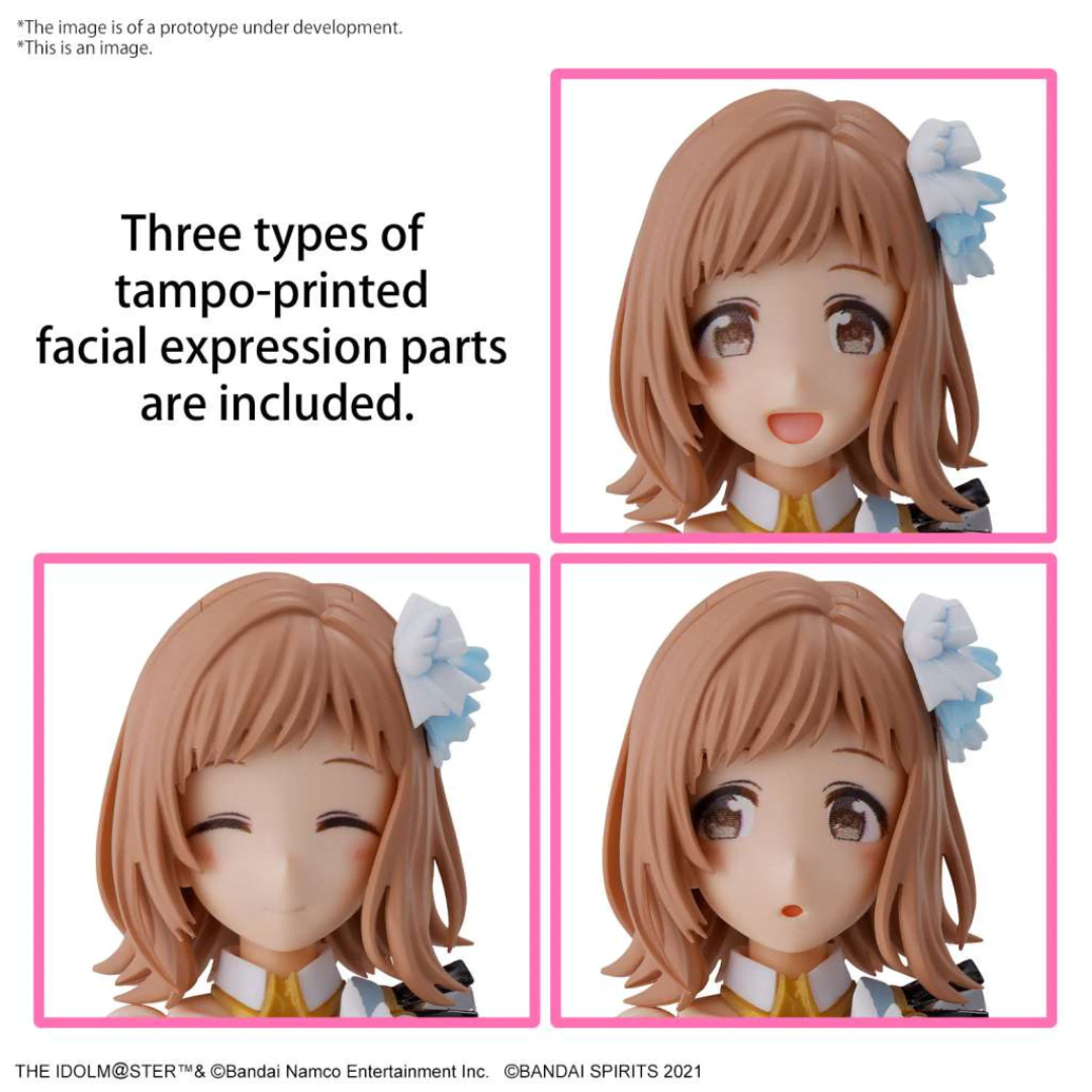 Box model kit Bandai 30MS Mano Sakuragi Idolmaster Shiny Colors con abito idol, cielo azzurro e arcobaleno sullo sfondo