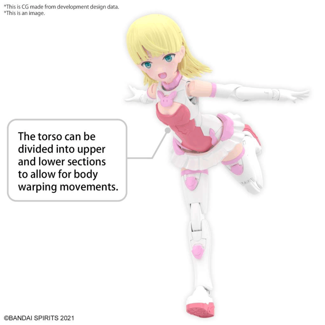 Box model kit Bandai 30MS Lirinel Color A con armatura rosa, look coniglio, corpo snodabile e volti intercambiabili in stile Bishoujo