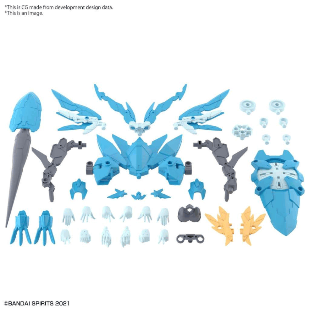 Box model kit Bandai 30MS Far-Farina Conductor Form con armatura azzurra, viso tampografato e design Bishoujo snodabile