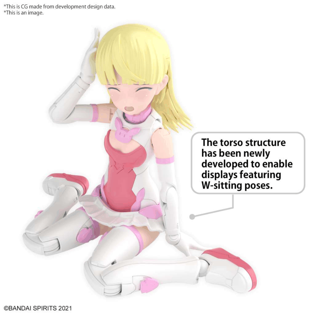 Box model kit Bandai 30MS Lirinel Color A con armatura rosa, look coniglio, corpo snodabile e volti intercambiabili in stile Bishoujo