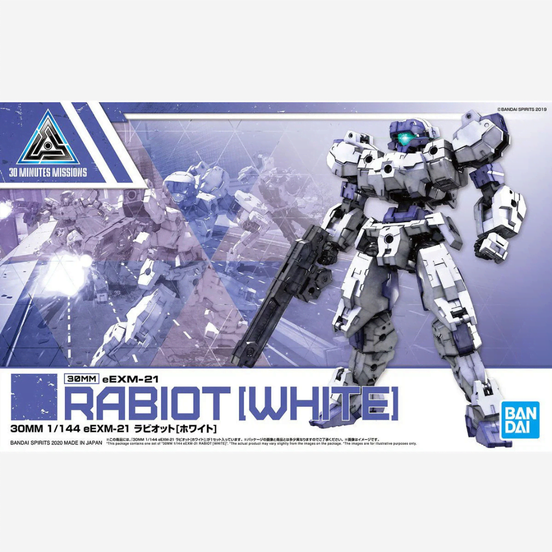 Model Kit Bandai 30MM eEXM-21 Rabiot White 1/144 con fucile, scudo, mani intercambiabili e struttura modulare compatibile con kit 30 Minutes Missions.