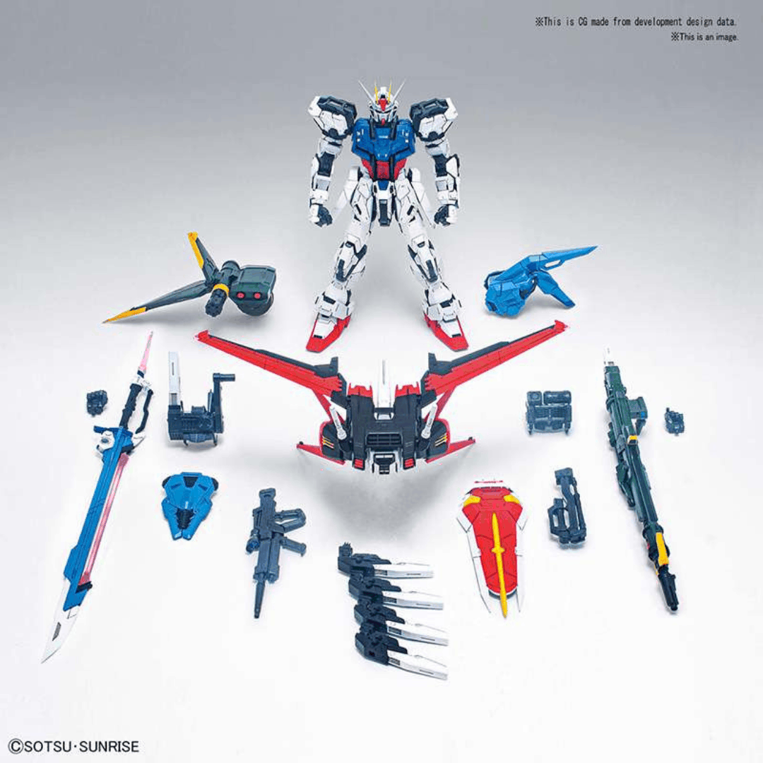 Box PG 1/60 Perfect Strike Gundam con Mobile Suit completo di Aile, Sword e Launcher Pack, tratto da Gundam SEED. Gunpla perfetto per collezionisti PG.