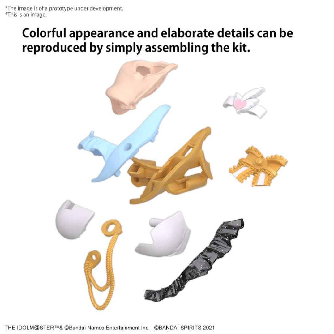 Box art figure Bandai 30MS Kogane Tsukioka Idolmaster Shiny Colors in abito da idol su palco con sfondo luci da concerto