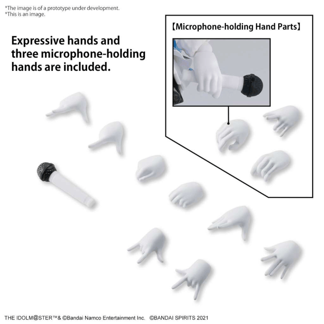 Box art figure Bandai 30MS Kogane Tsukioka Idolmaster Shiny Colors in abito da idol su palco con sfondo luci da concerto