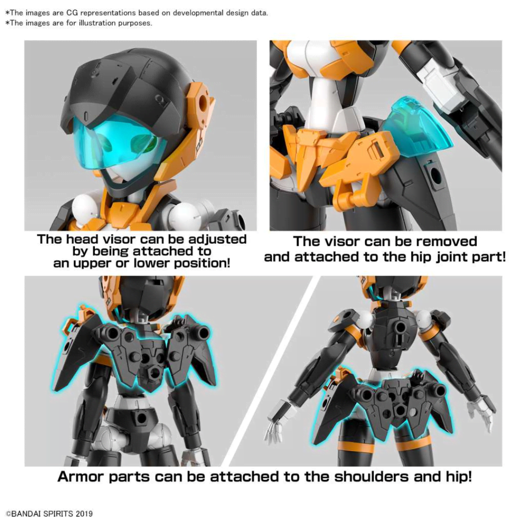 Model Kit Bandai 30MM EXM-H15D Acerby Type-D 1/144 in posa dinamica con spada e colori arancio-nero – disponibile su Weeaboverse