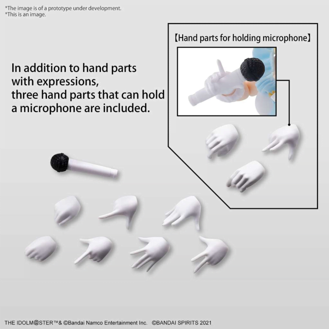 Box model kit Bandai 30MS Mano Sakuragi Idolmaster Shiny Colors con abito idol, cielo azzurro e arcobaleno sullo sfondo