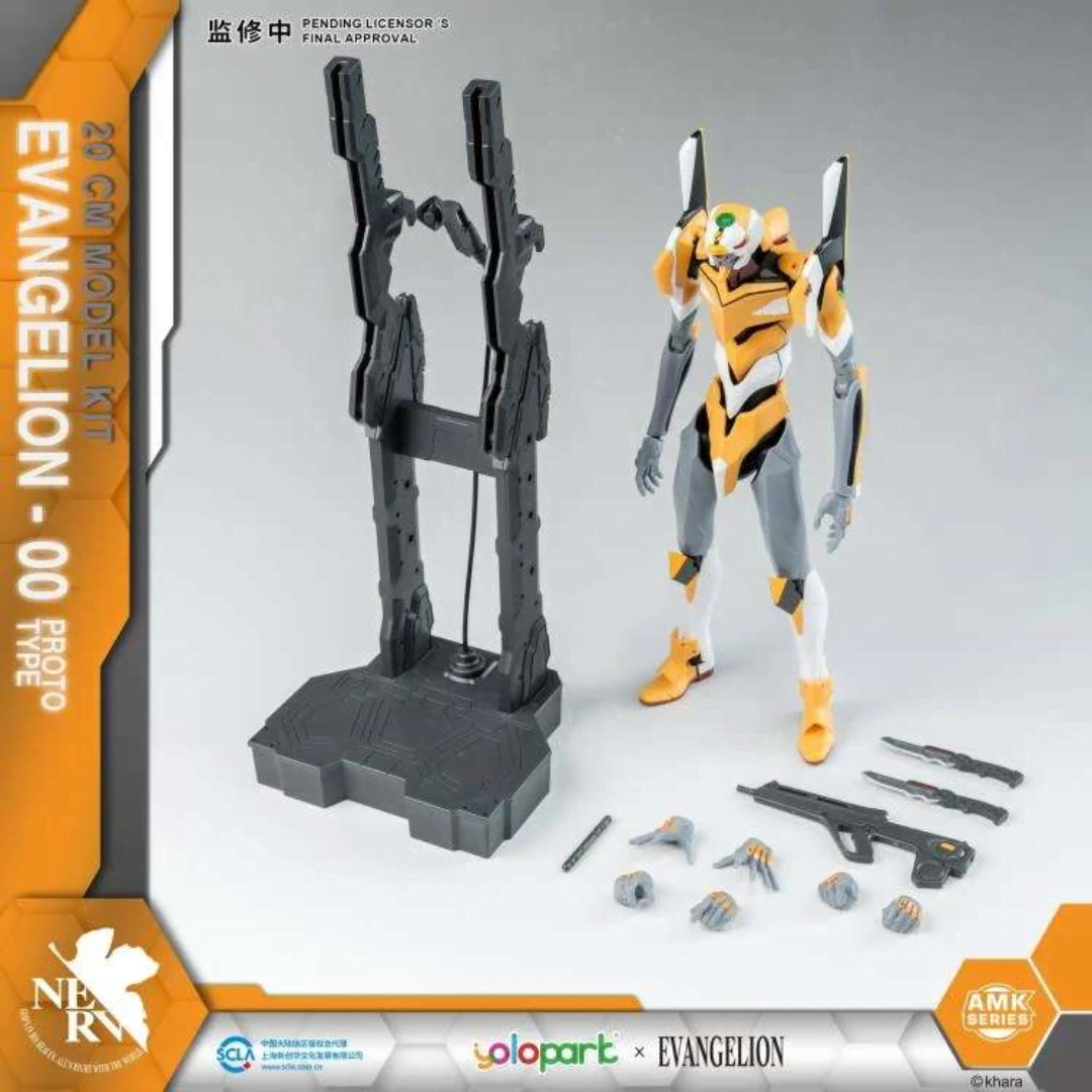 Box Model Kit Evangelion Proto Type-00 AMK Series Yolopark, 20 cm, super articolato, senza colla, accessori inclusi, per fan e collezionisti anime.
