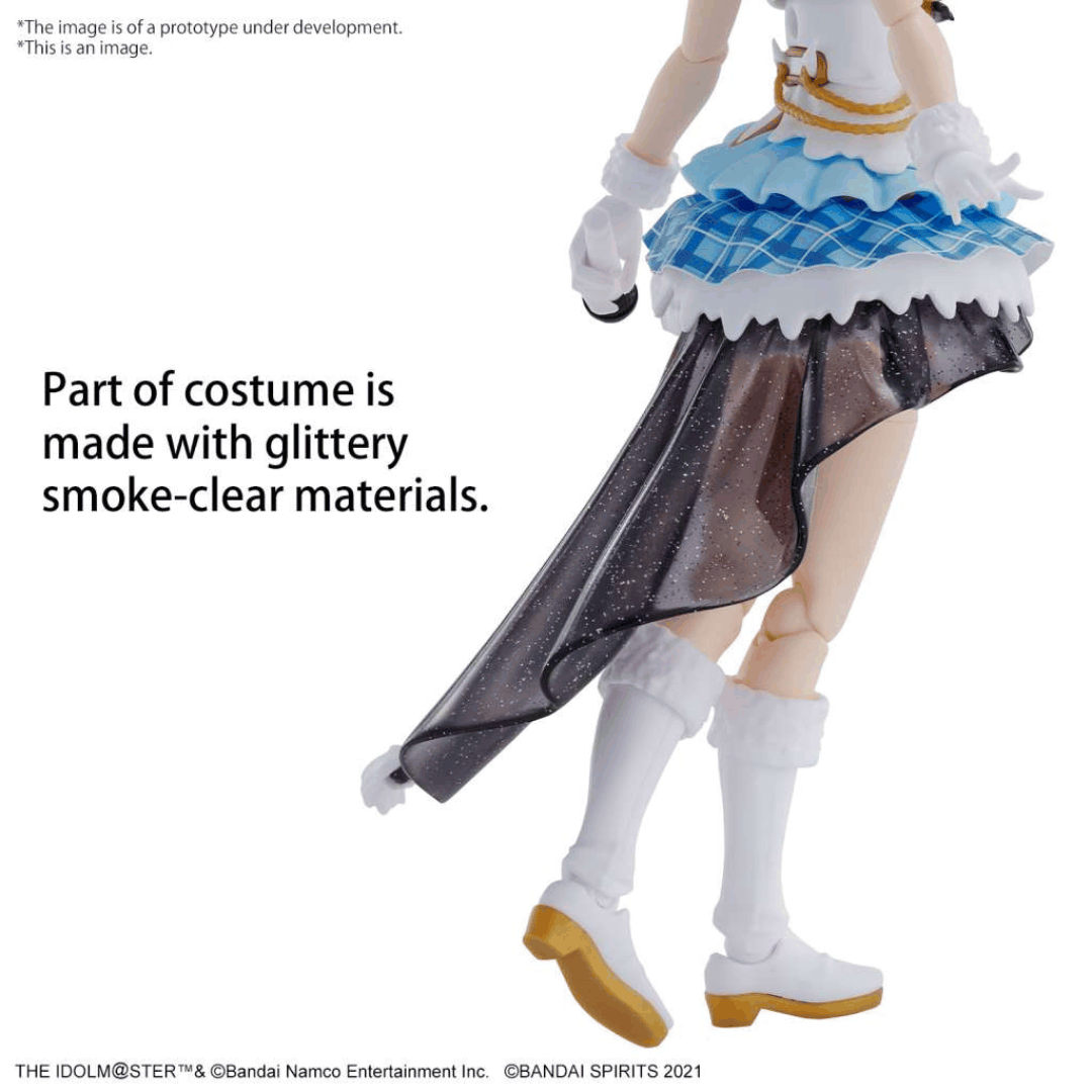 Box model kit Bandai 30MS Mano Sakuragi Idolmaster Shiny Colors con abito idol, cielo azzurro e arcobaleno sullo sfondo