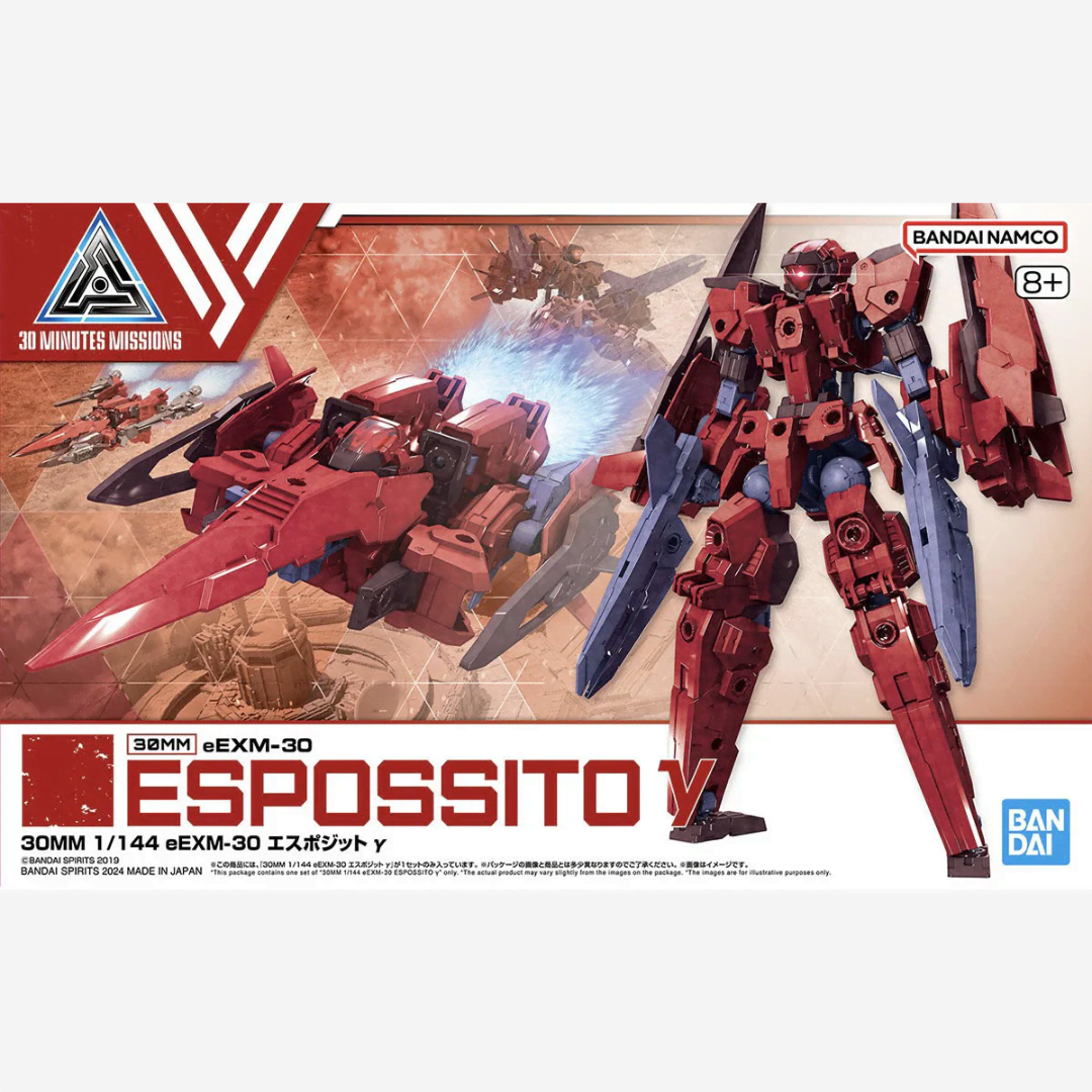 Bandai 30MM Espossito Y 1/144 rosso, mecha trasformabile con forma di volo, compatibile e personalizzabile con altri model kit della linea 30MM.