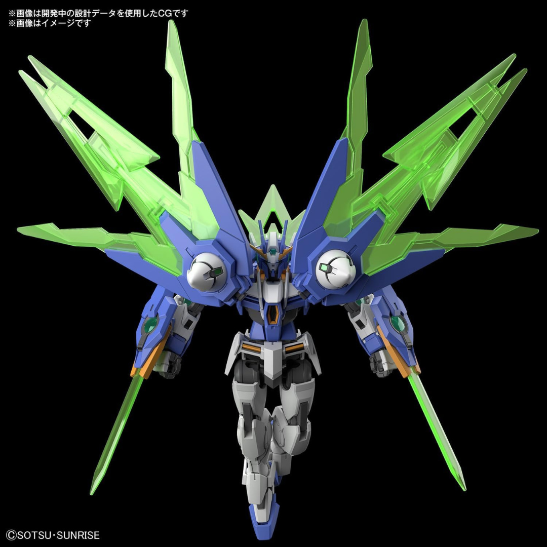 Box HG 1/144 Gundam 00 Diver Arc Bandai – Gunpla Build Metaverse, kit da assemblare senza colla, design con lame verdi traslucide e look dinamico.